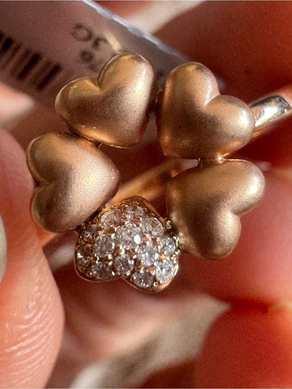14K Rose Gold Five Heart Diamond Pavé Ring – Size 6.5 - Picture 8 of 14
